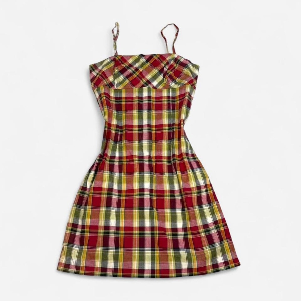 Vintage 90s Byer Too! multicolour plaid babydoll spaghetti strap mini dress